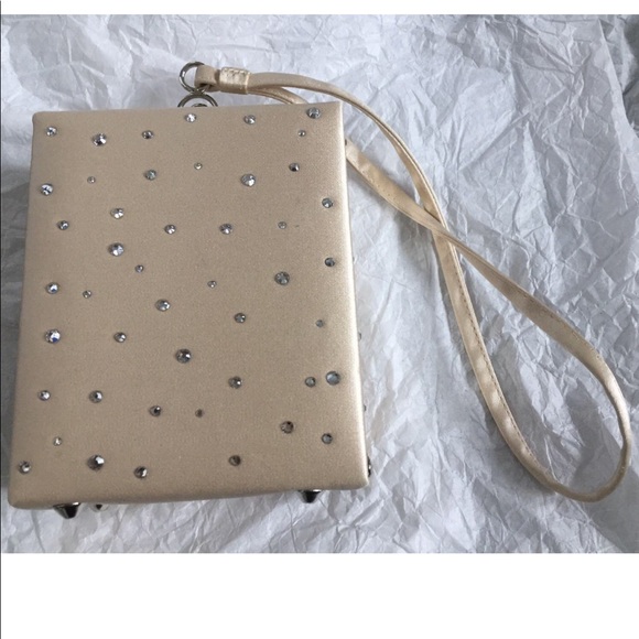 New cream silk crystals mini hand clutch bag bride - Picture 1 of 4